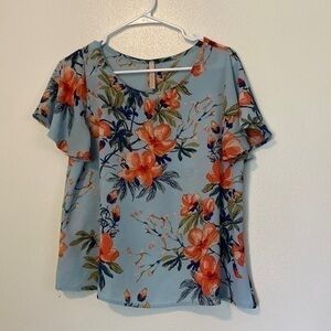 RED Lolly flare short sleeve floral blouse top medium
